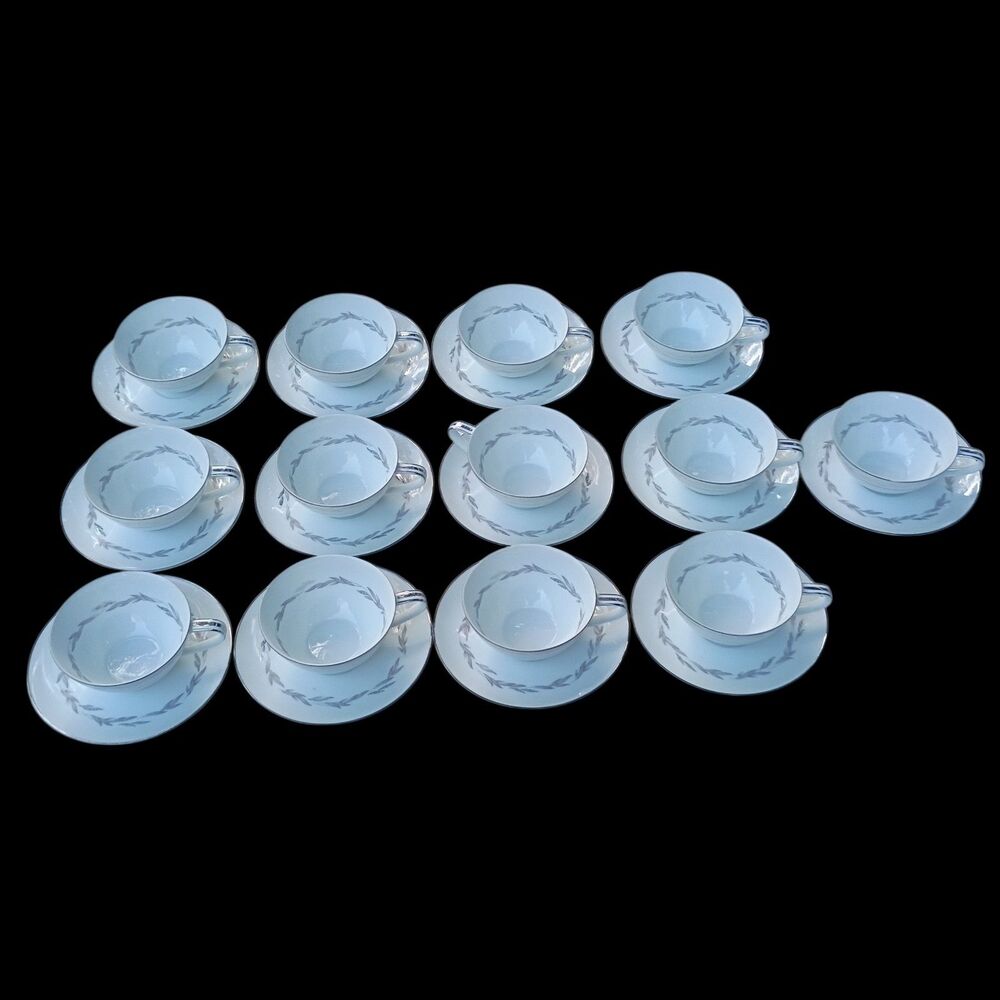 Noritake Graywood Tea Cup & Saucer Set 13 Cups, 13 Saucers Set Of 26pc Total